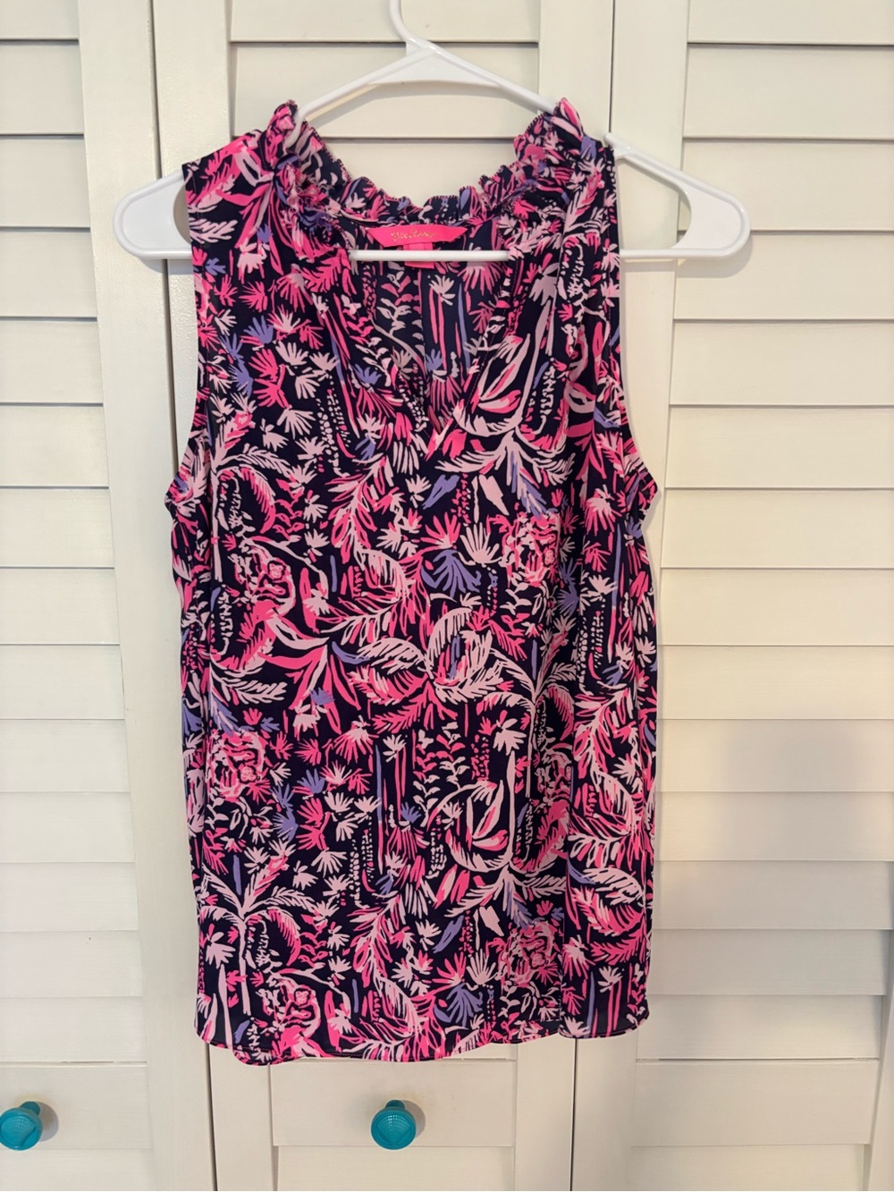 Lilly Pulitzer Sleeveless Floral Print Shell Top - Pink/Navy Sz Small
